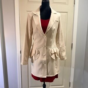 Saint Genies Women's Cream Tailored Coat with Ruffle Pocket Detail NWOT